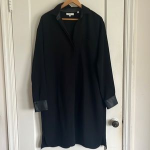 Hip Black Long Sleeve Leather Wrist Collared Vince Dress